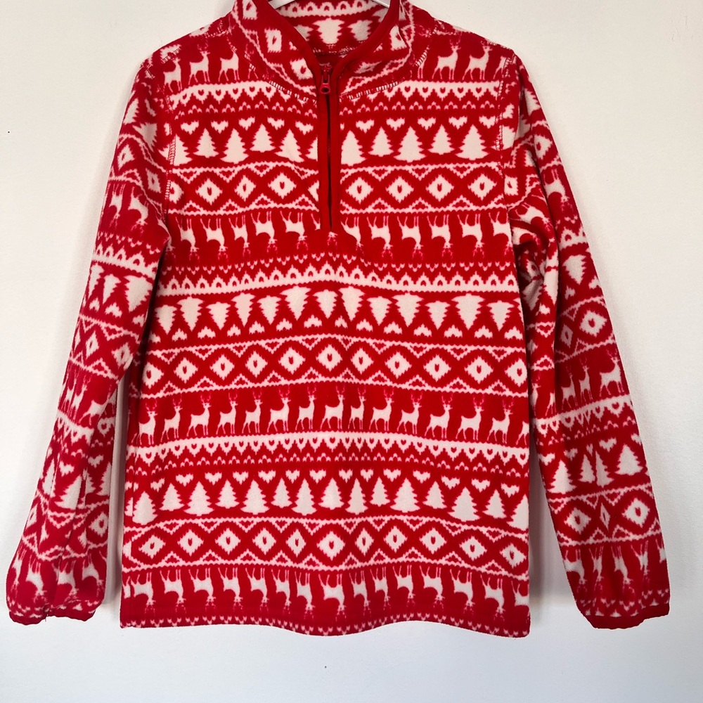 Modern kids Neutral Gender OshKosh Bgosh red and white cozy Sherpa Sweater